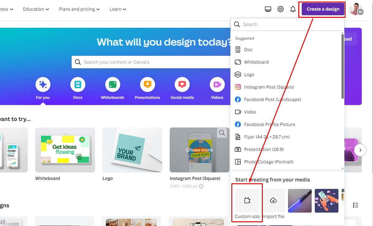 Canva Create a design