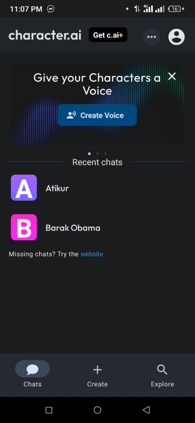 ক্যারেক্টার এআই এর অ্যাপে প্রবেশ