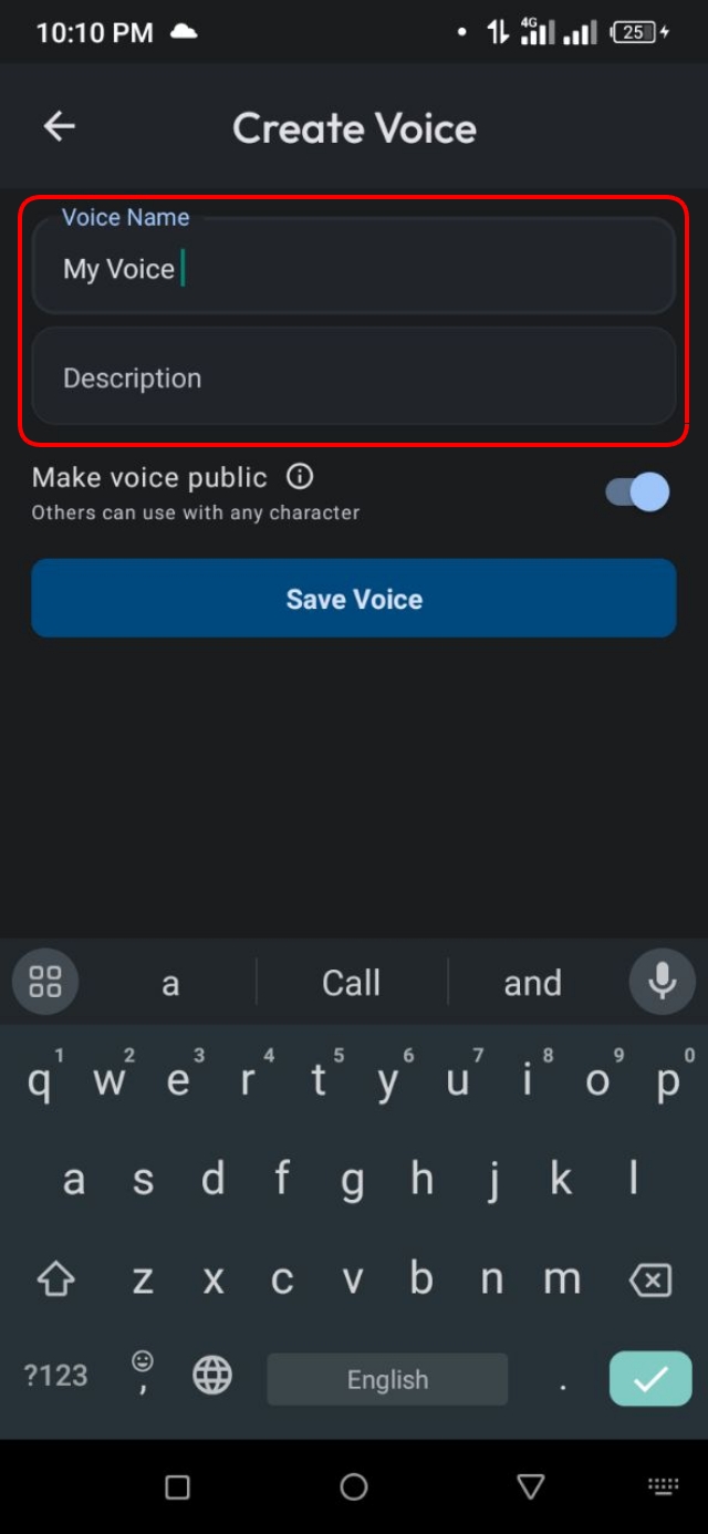 ভয়েসটির নাম এবং ডেসক্রিপশন লিখে দেওয়া