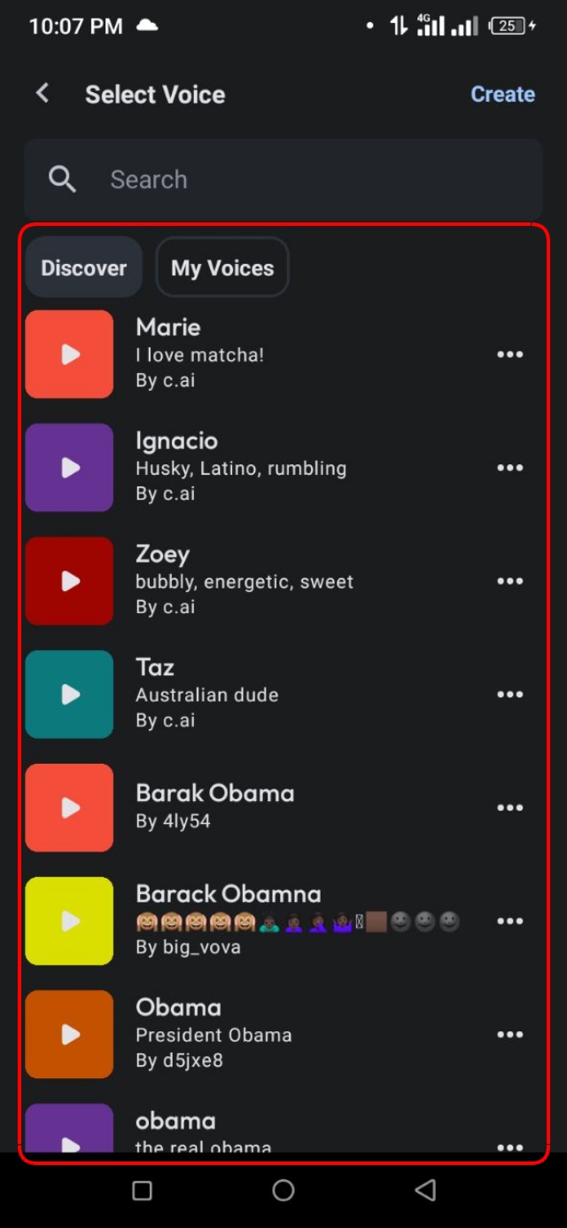 Discover অপশন থেকে যেকোন একটি ভয়েস বেছে নেওয়া