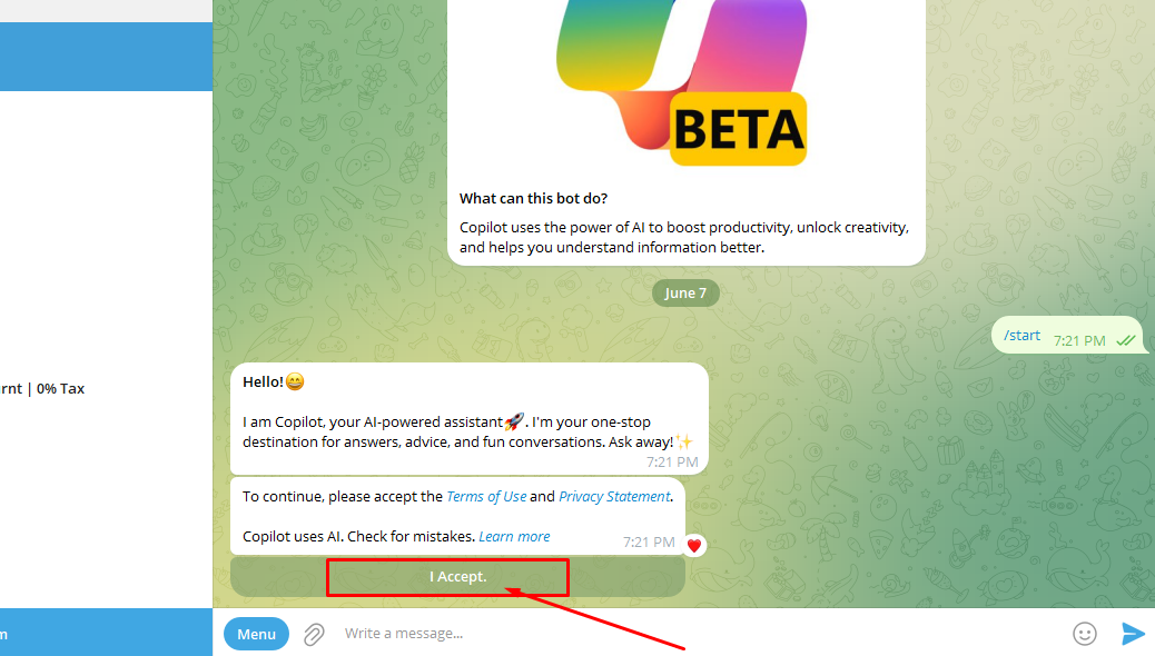 Accept বাটনে ট্যাপ