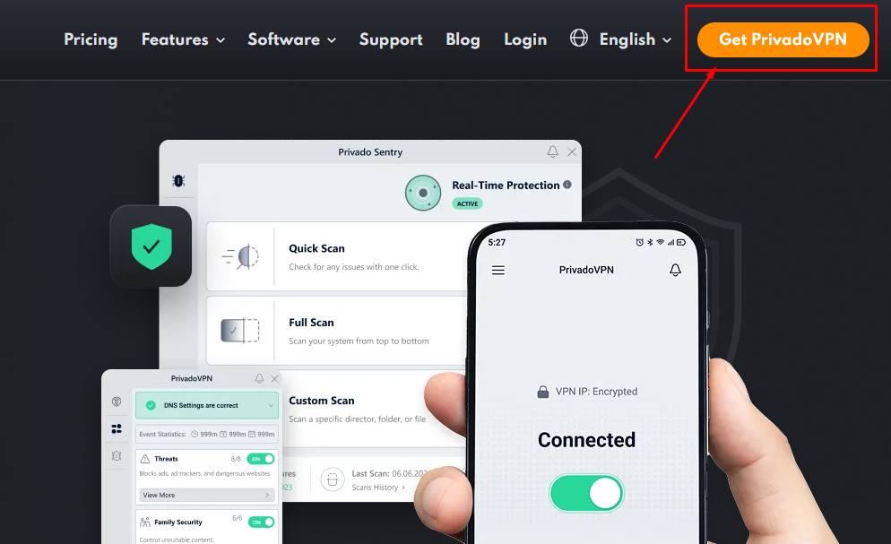 PrivadoVPN ওয়েবসাইট