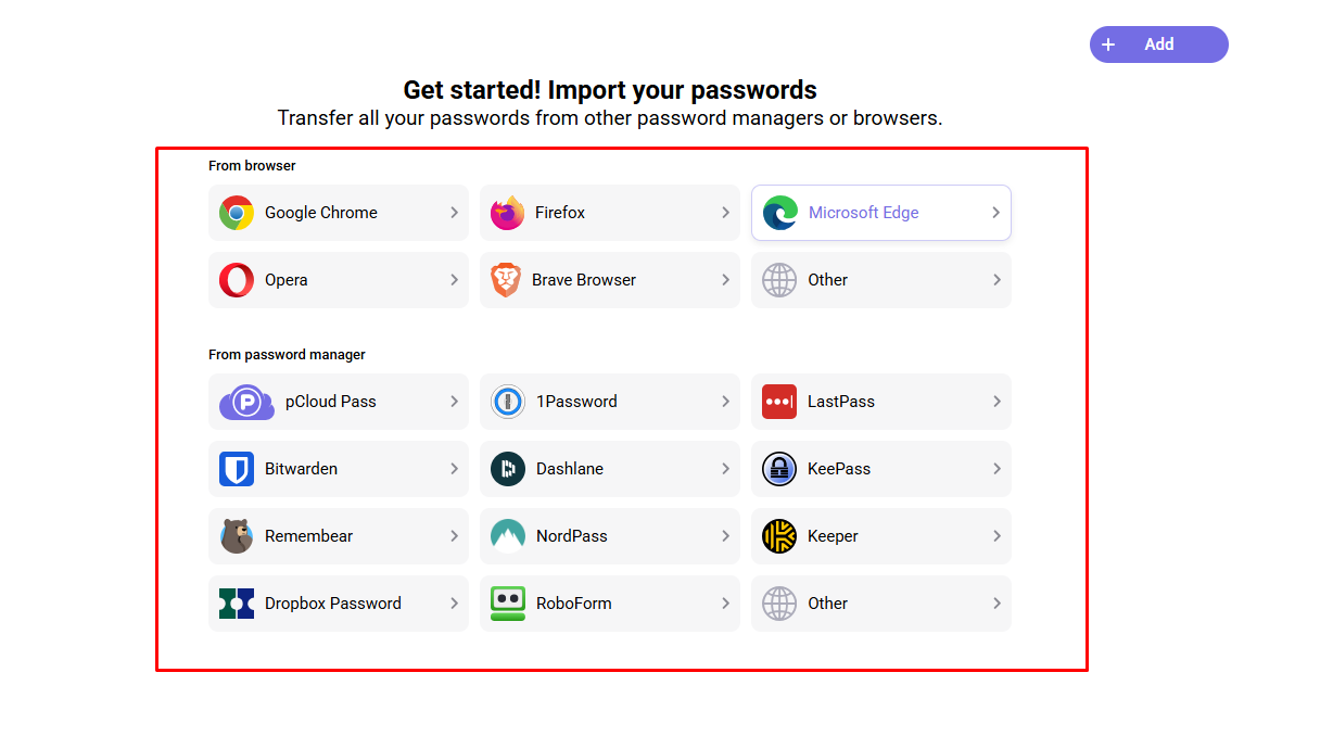 Password Import করার জন্য বিভিন্ন Option