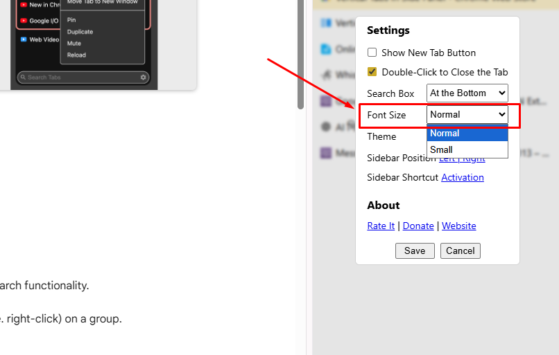 Sidebar এ Tab গুলোর Font Size