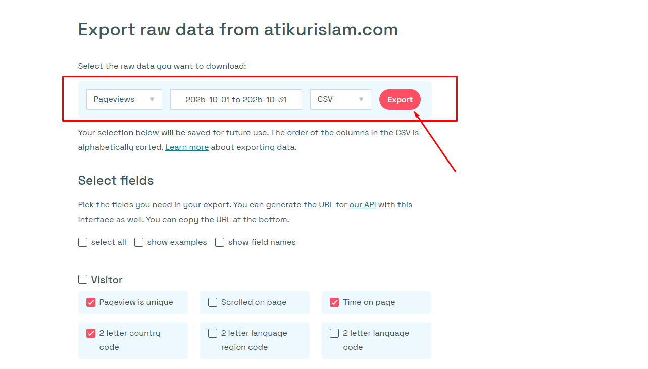 Account Settings Page-এ Data Export করা