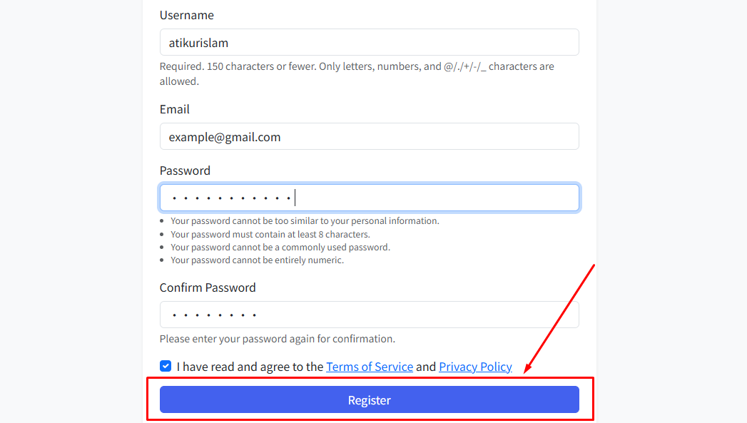 Register Button-এ Click