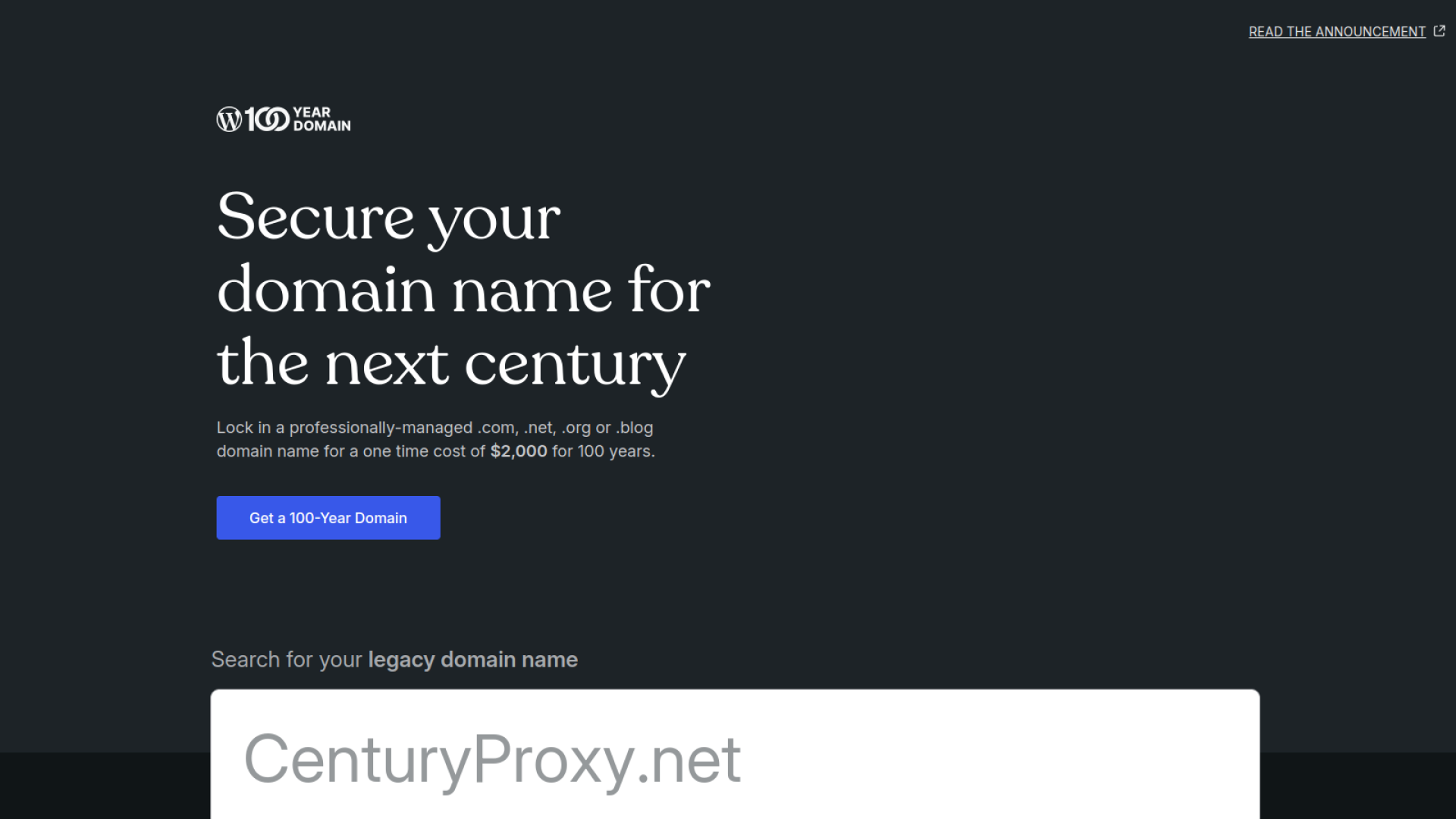 Hundred Year Domain Plan