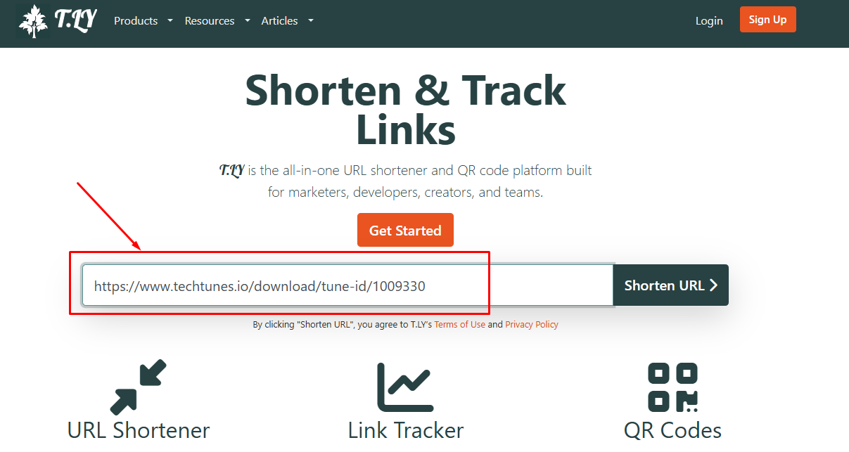 T.LY Website এ লিংক Paste