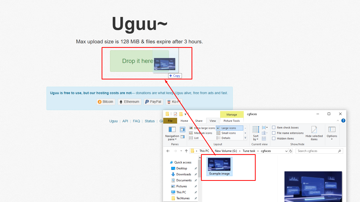 Drag করে Uguu এর Upload Area তে Drop