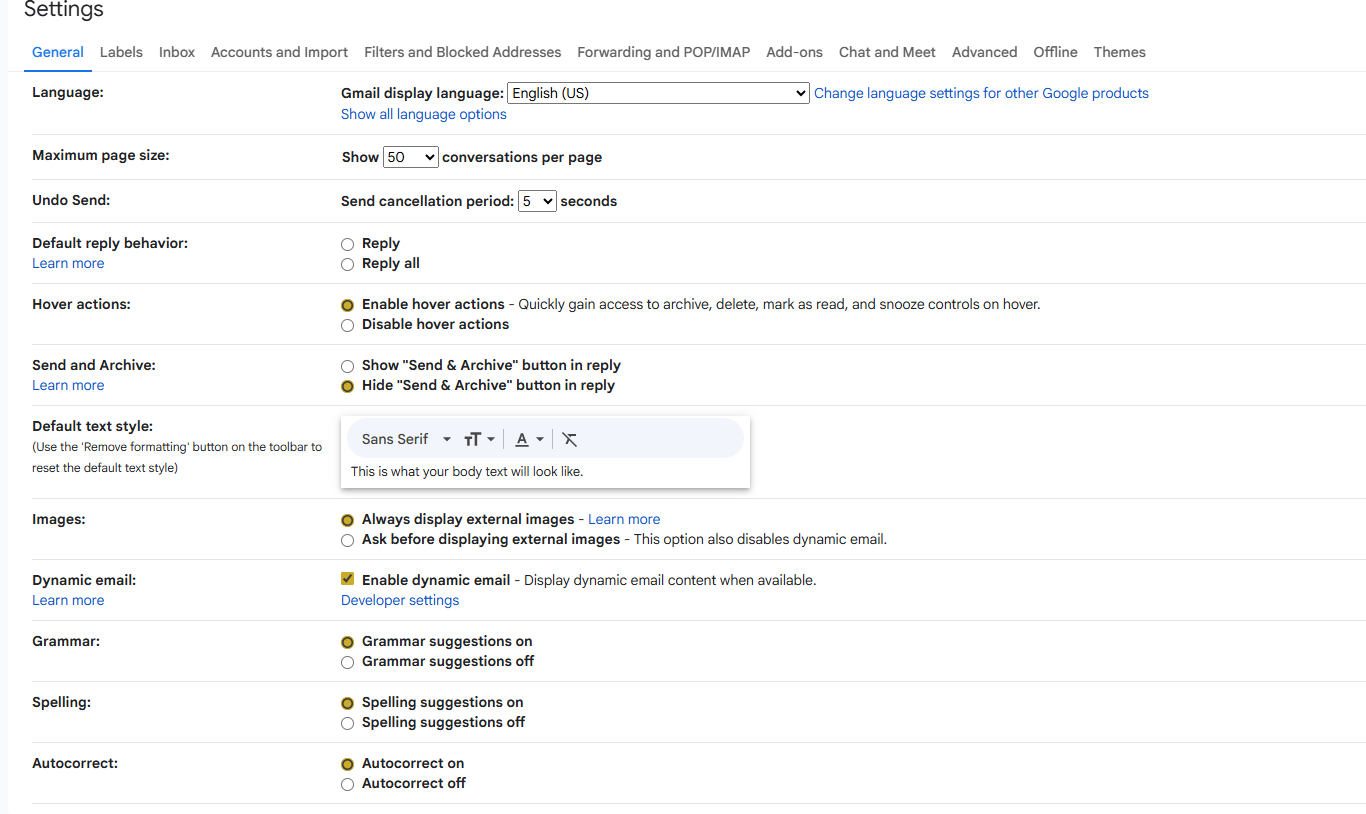 General Settings Page