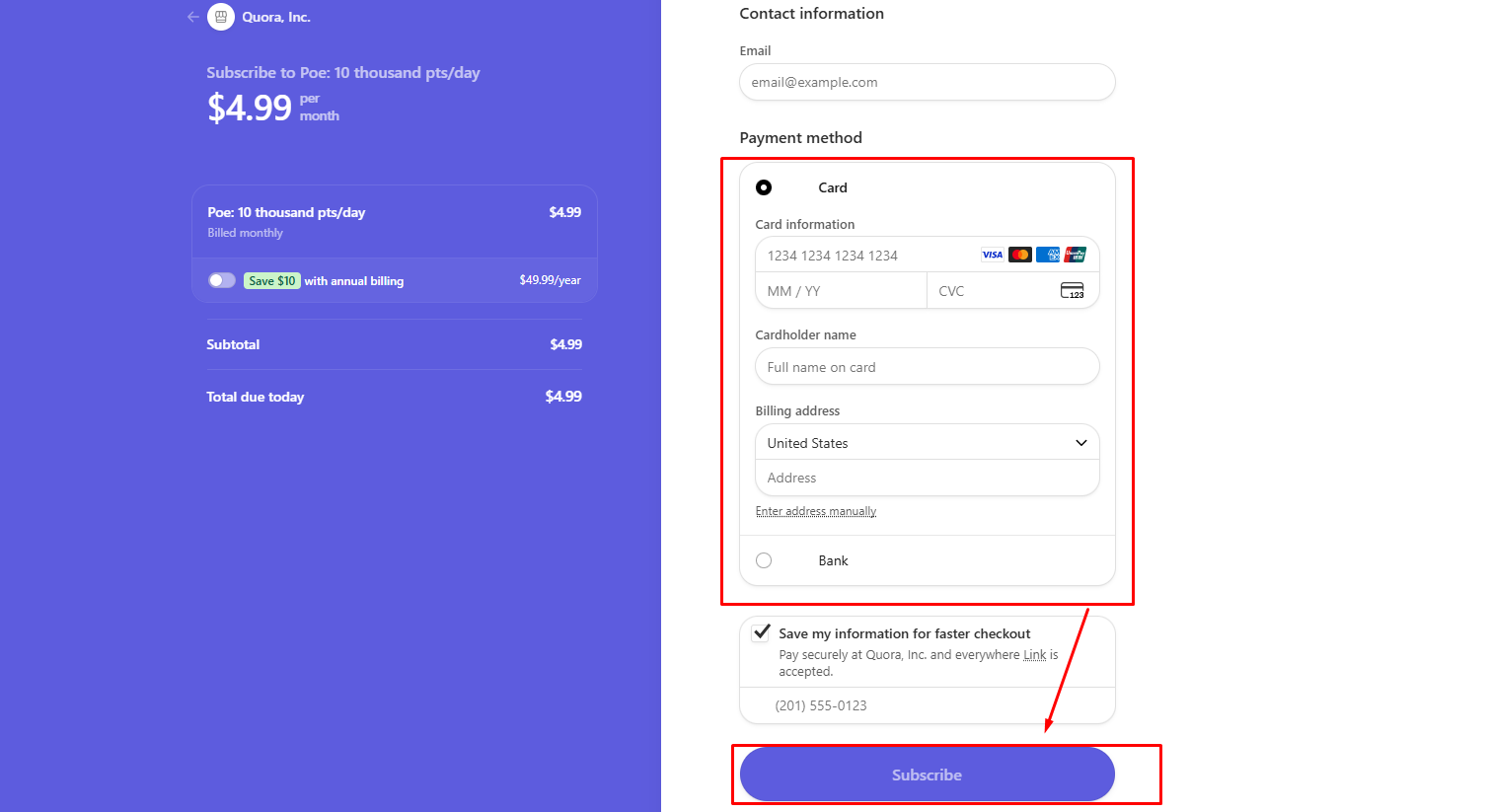 Credit Card বা Debit Card Details Add