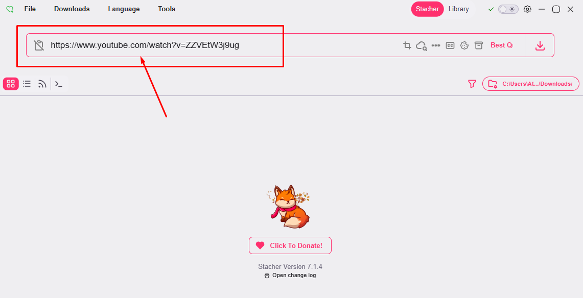Stacher এ URL FIELD এ PASTE