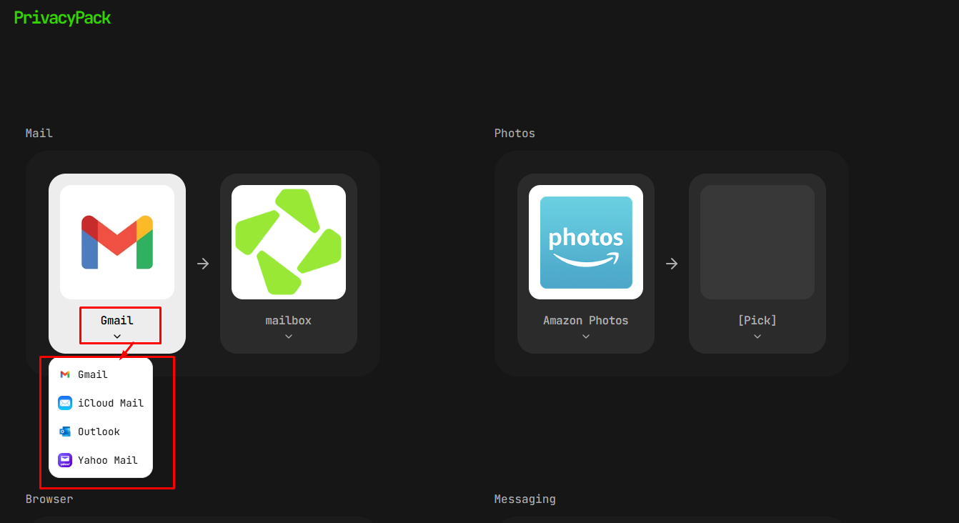 আগে ব্যবহার করা Service নির্বাচন