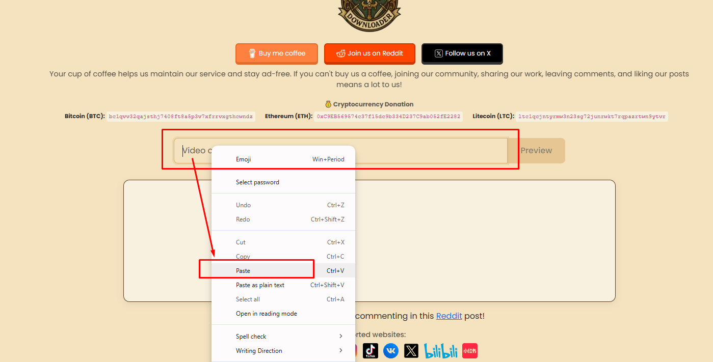 Copy করা URL টা Paste