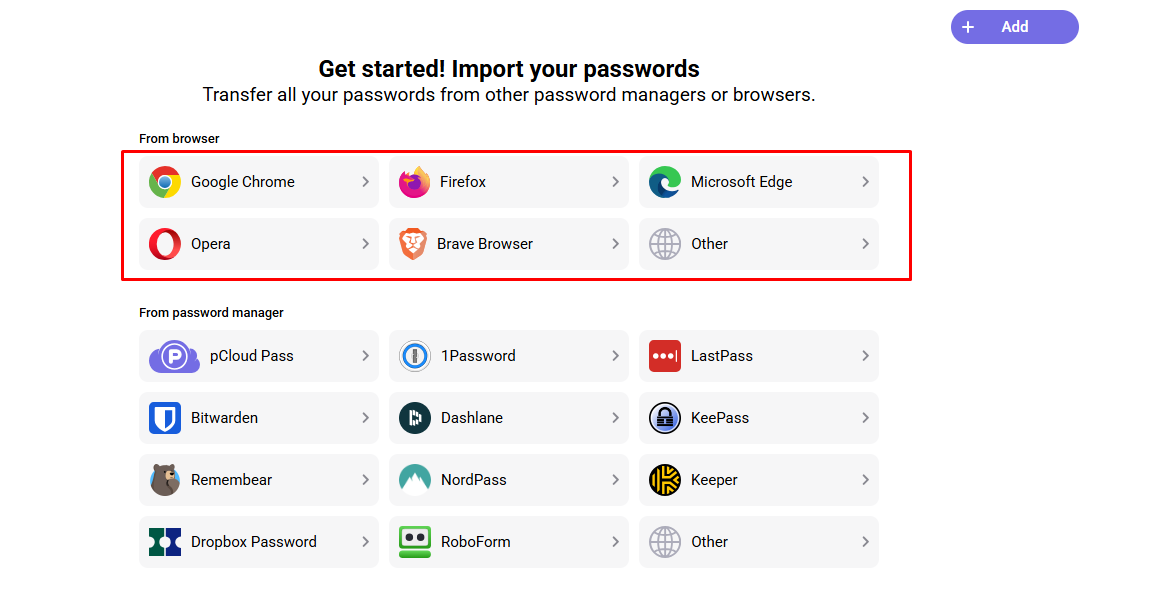 pCloud Pass-এ Import