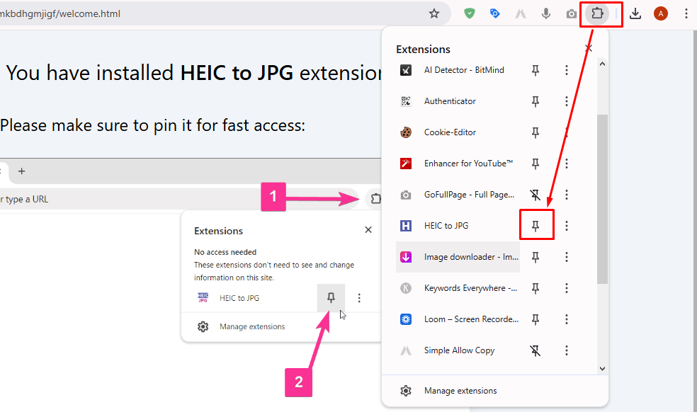 Heic to jpg extension pin