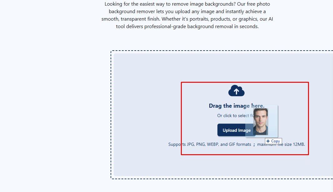 ছবিটি টেনে (Drag) এনে ওয়েবসাইটে