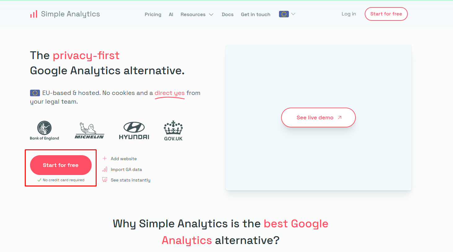 Simple Analytics Website sign up