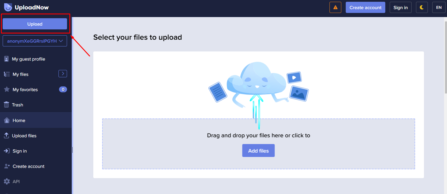FIle upload to uploadnow
