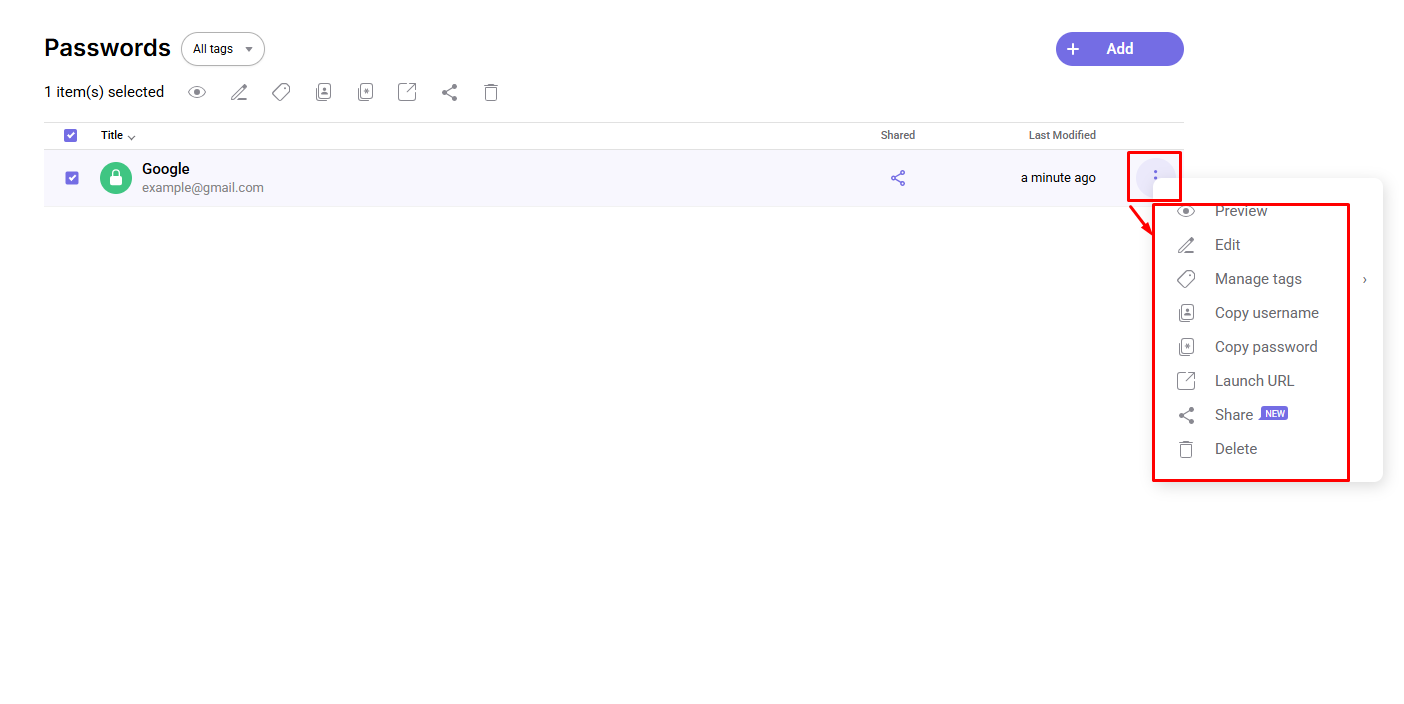 Password Edit, Delete এবং Copy করার Option