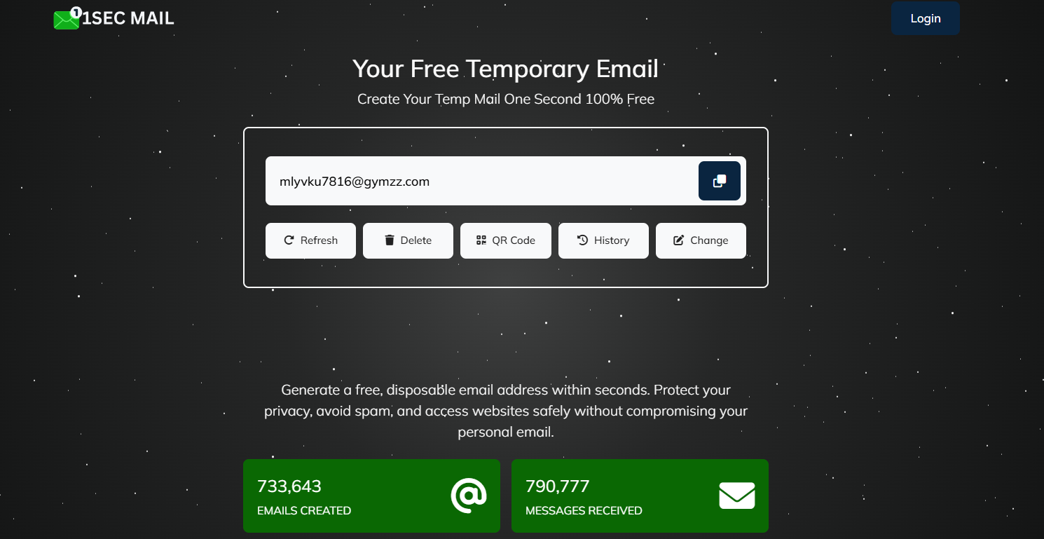 1Sec Mail এর ওয়েবসাইট