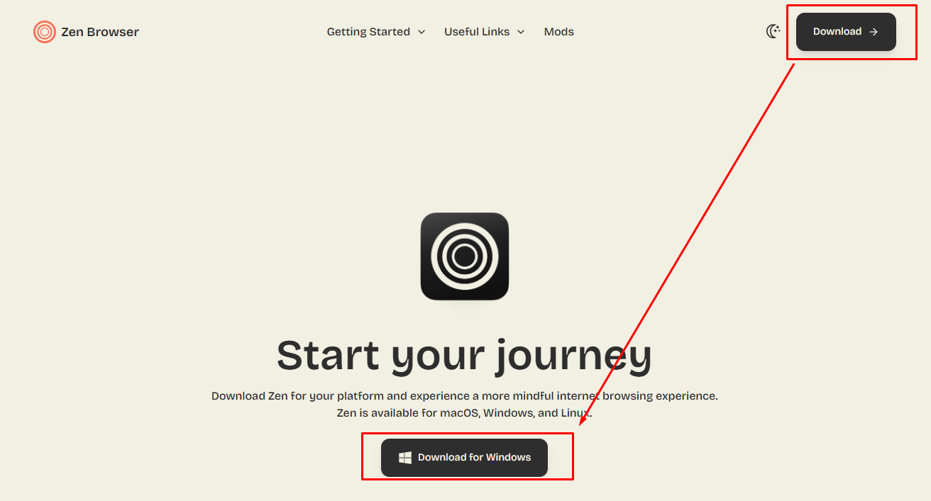 Zen Browser এর Official Website