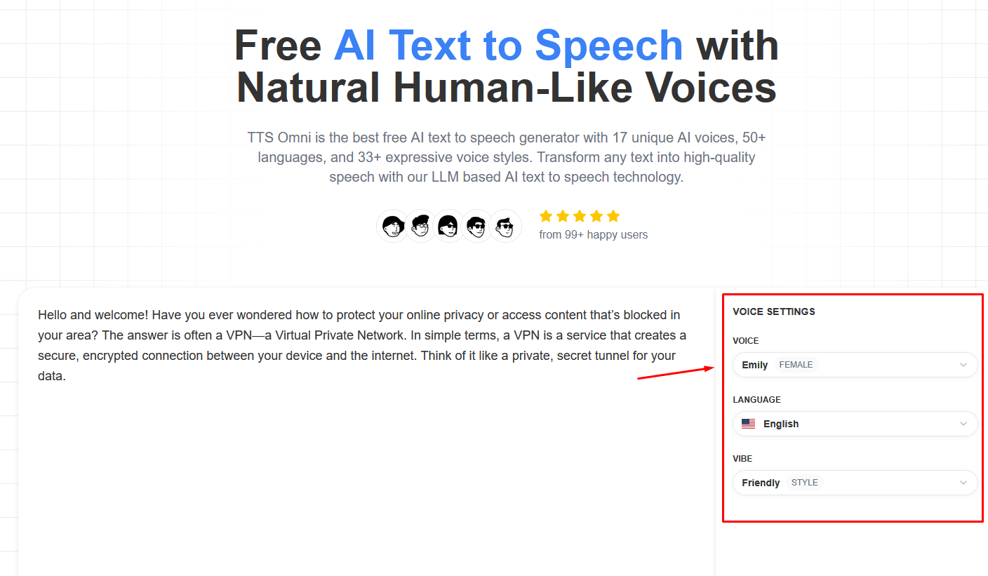 Language, Voice এবং Style Select