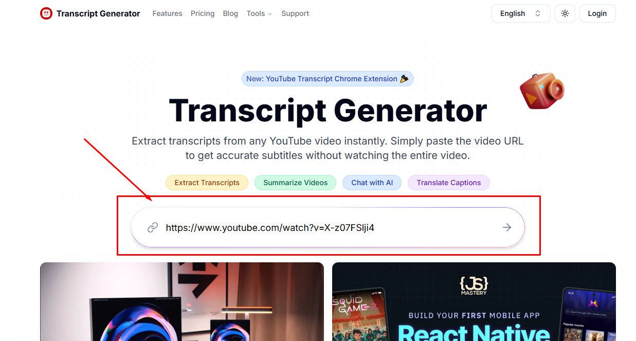 video URL টি পেস্ট