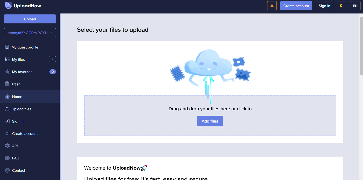UploadNow ওয়েবসাইট