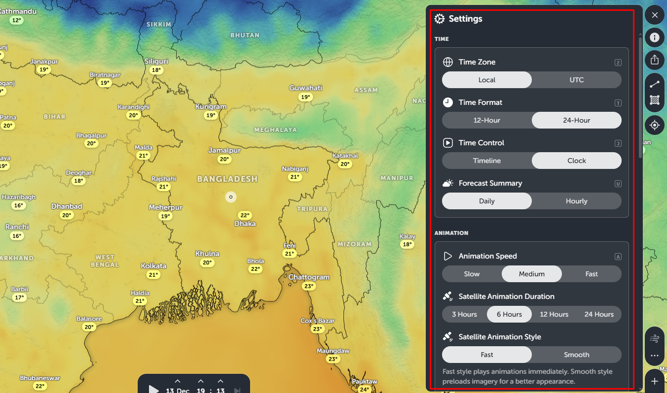 Zoom Earth এর সেটিংসে