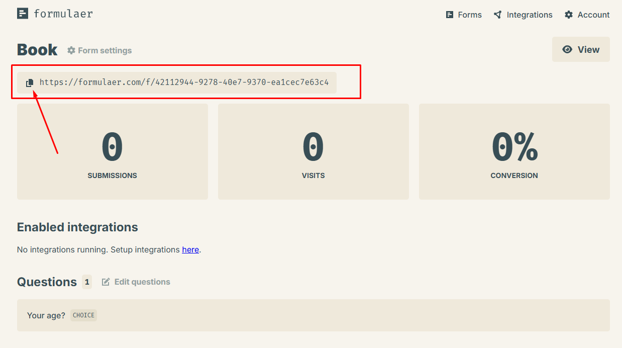 Control Panel থেকে Form Link টি কপি