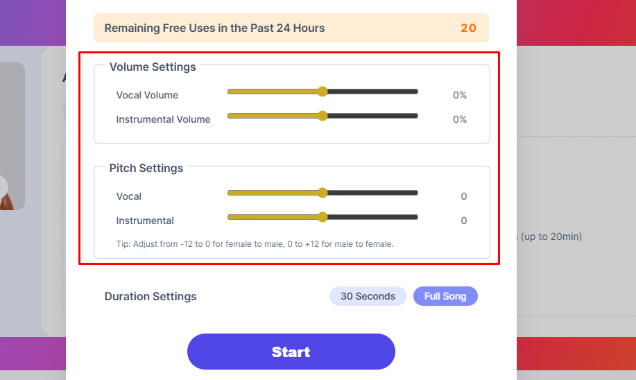 Volume setting ও Pitch setting