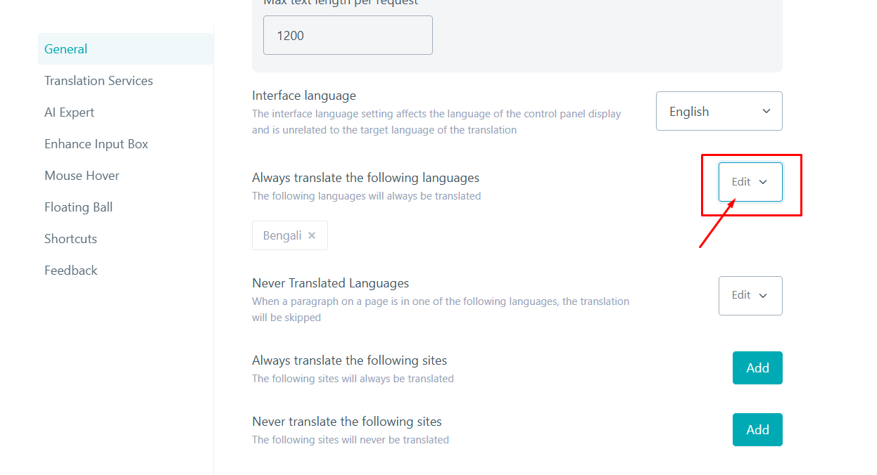 Target Language change