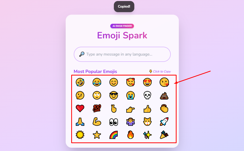 Emoji-টি Select করুন এবং Click করে Clipboard-এ Copy