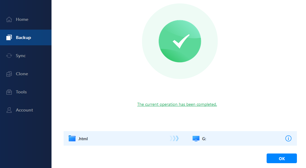 ব্যাকআপ সম্পন্ন হওয়া