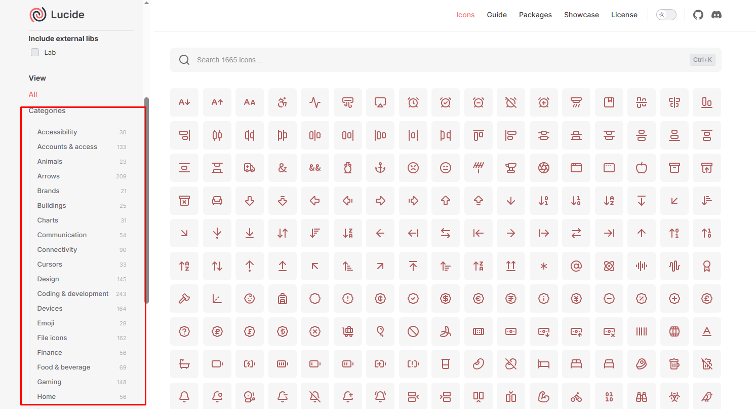 Icons-এর Category