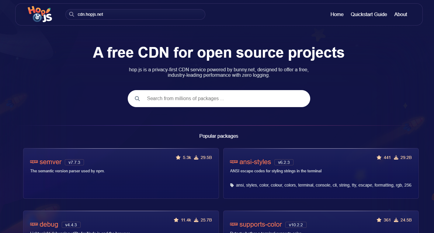 Hop.js-এর ওয়েবসাইটে