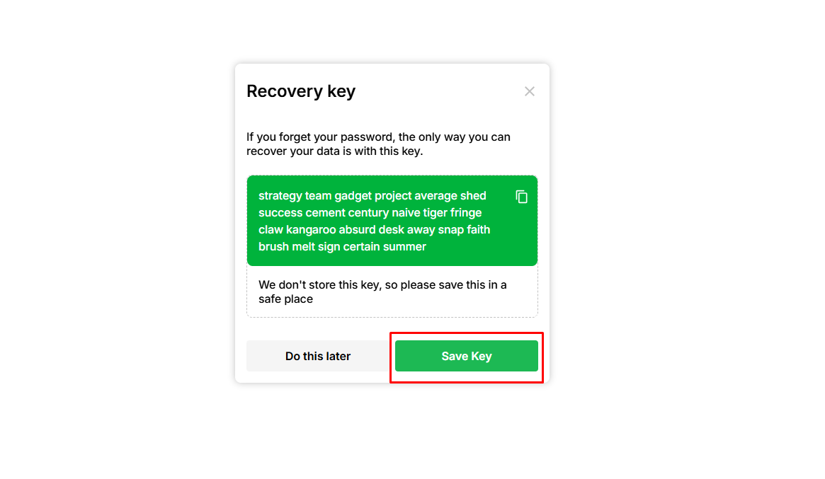 Recovery key