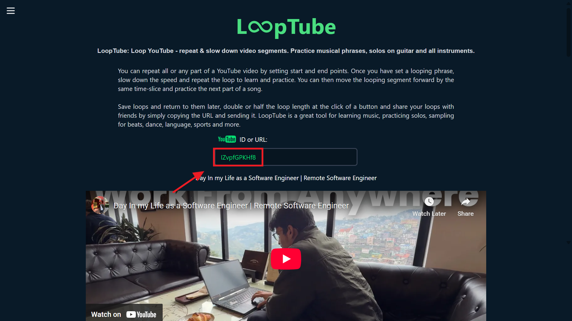 LoopTube Website এ ID Paste