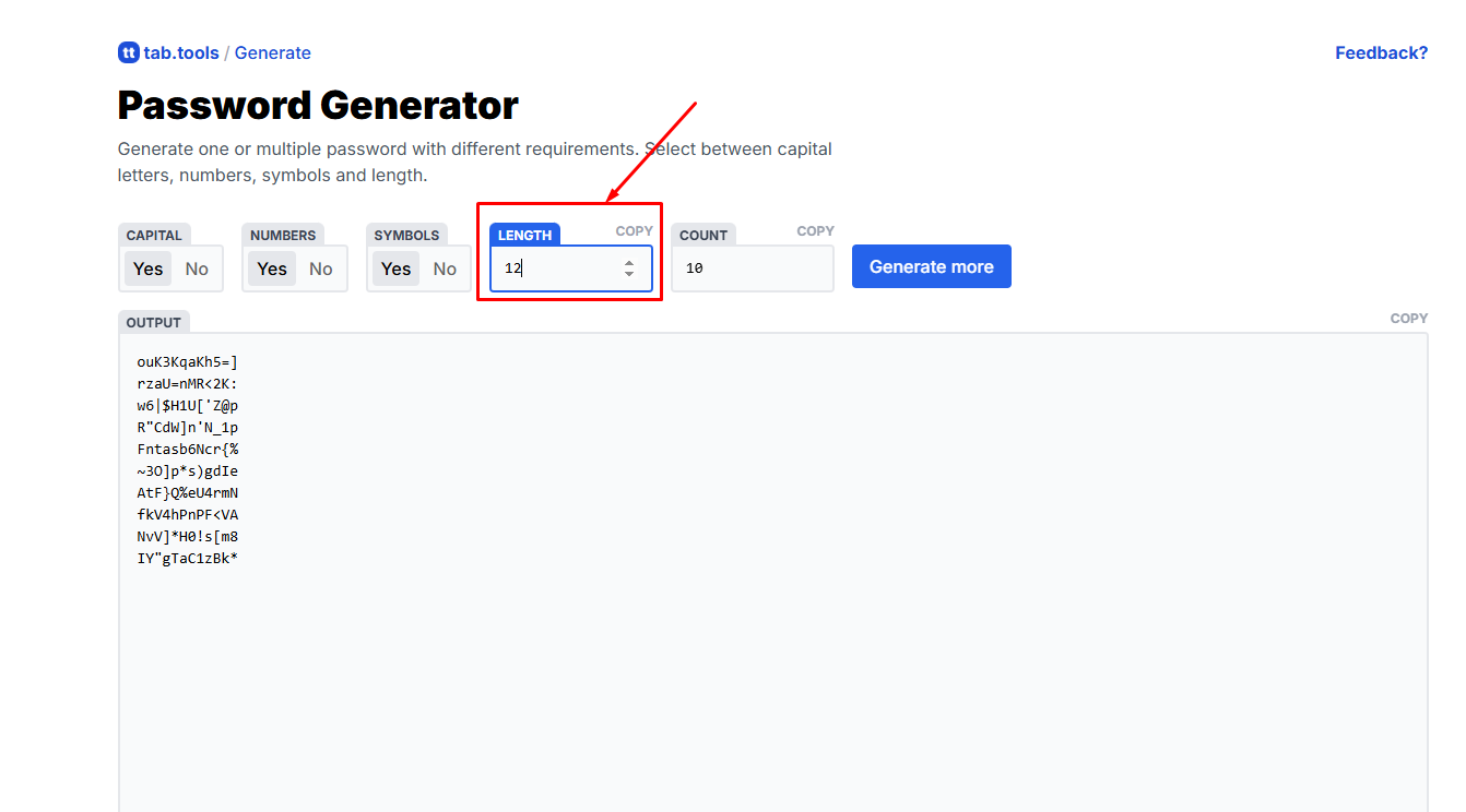 Password এর Length Set