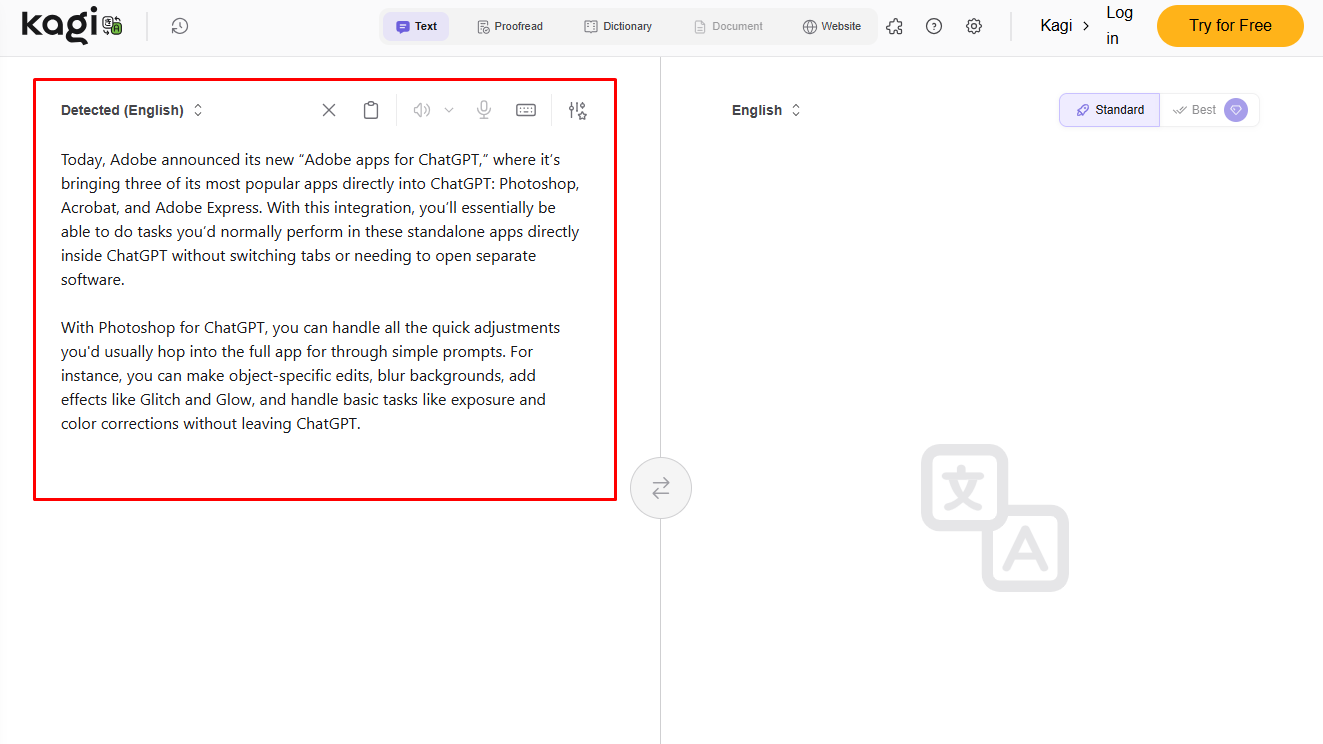 Kagi Translate WEBSITE