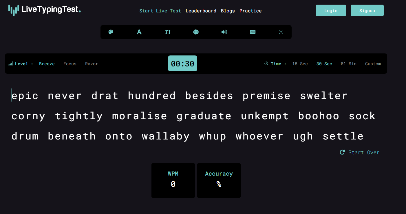 Live Typing Test Website