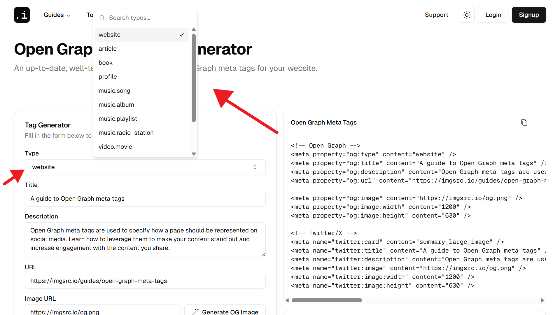Webpage এর Type Select