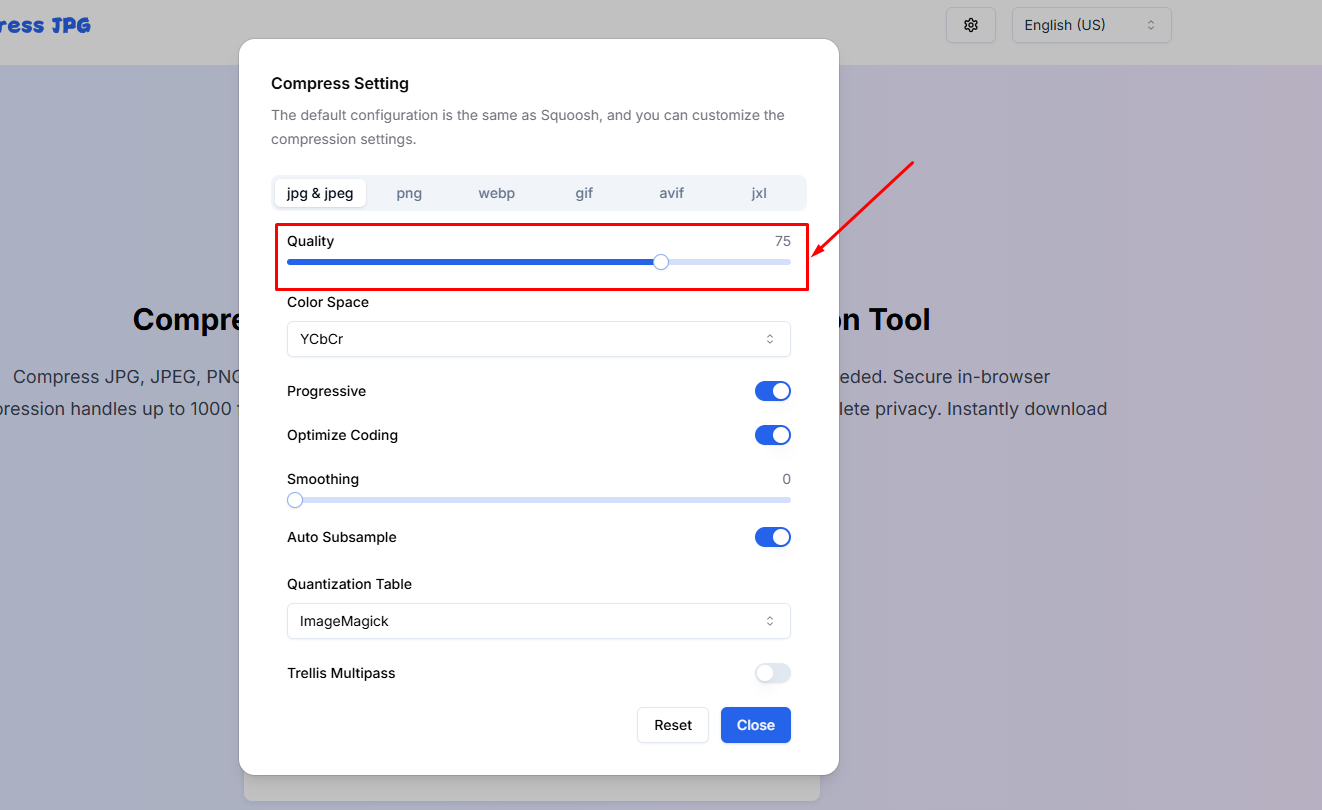 Picture এর Quality Percentage এ Set