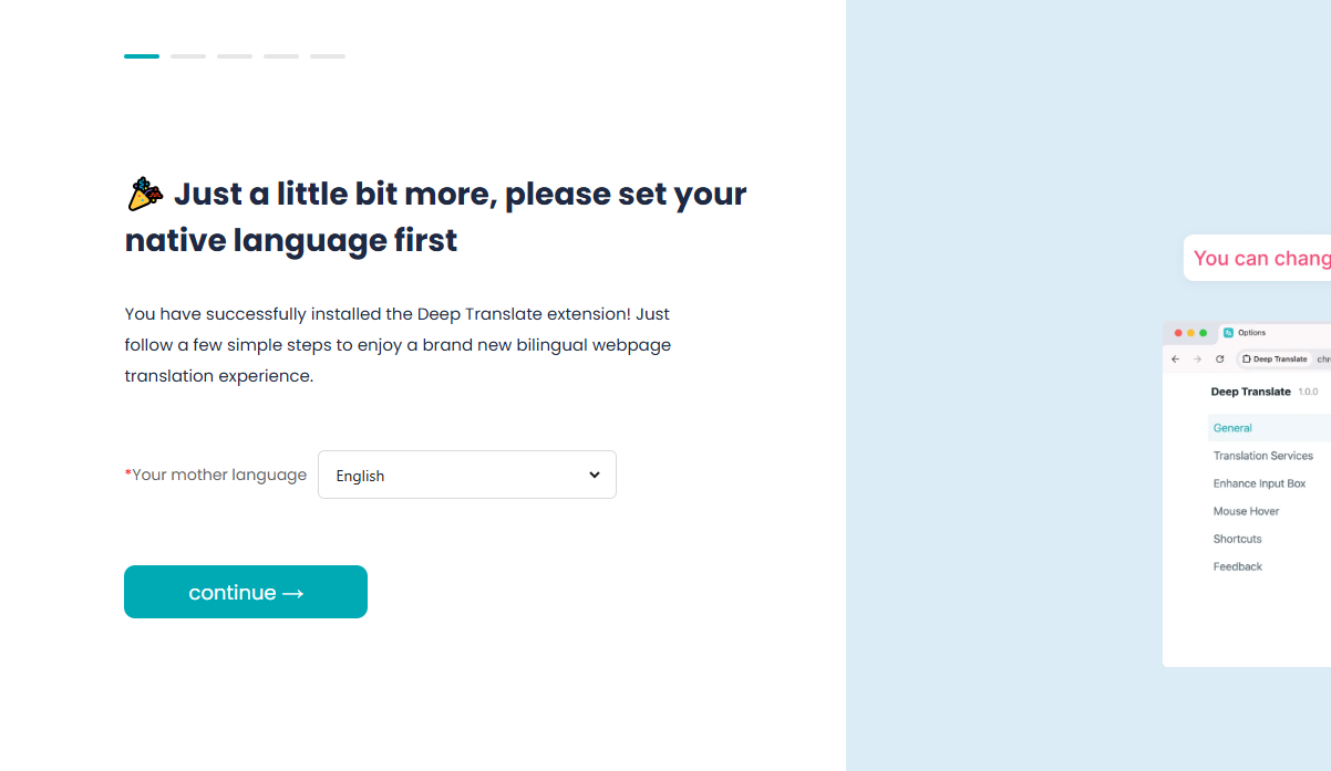 DeepTranslate-এর Setup Screen