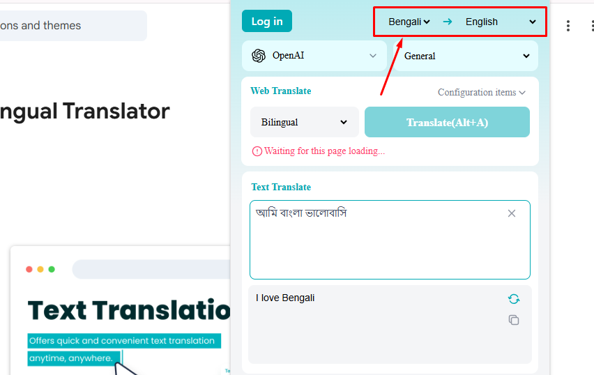 Original Language এবং Target Language select