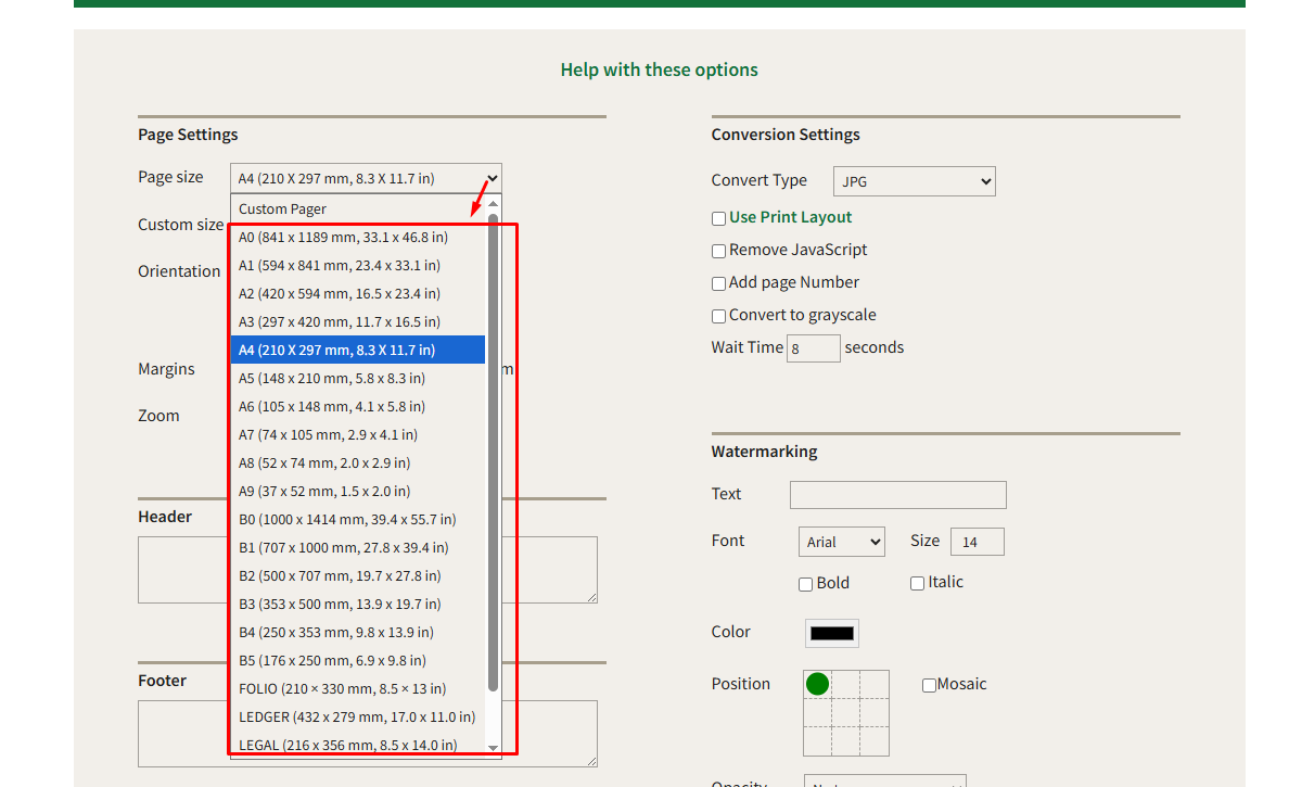 Page Size Select করার Option