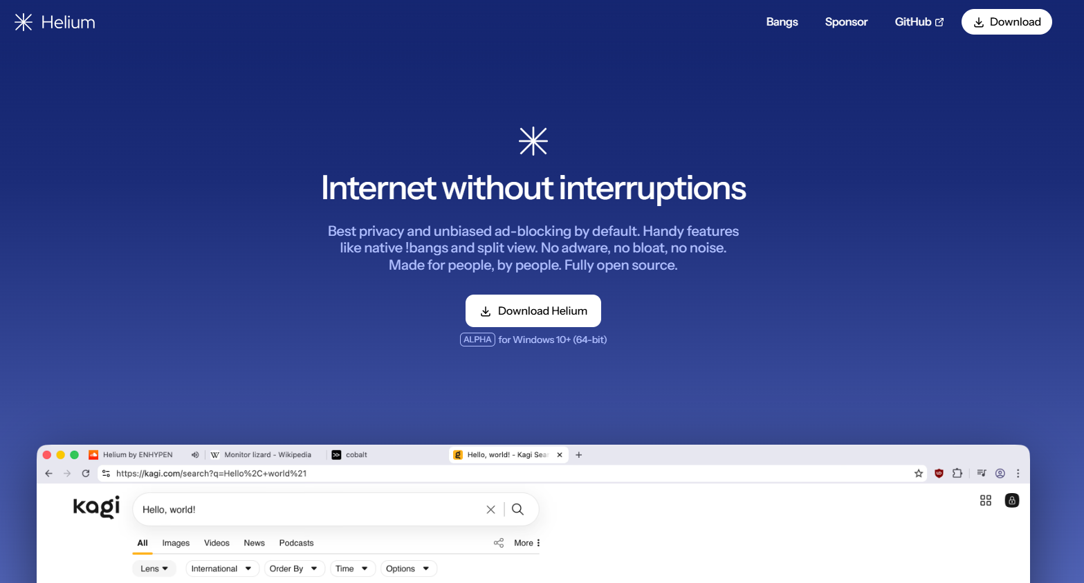 Helium Browser এর Website