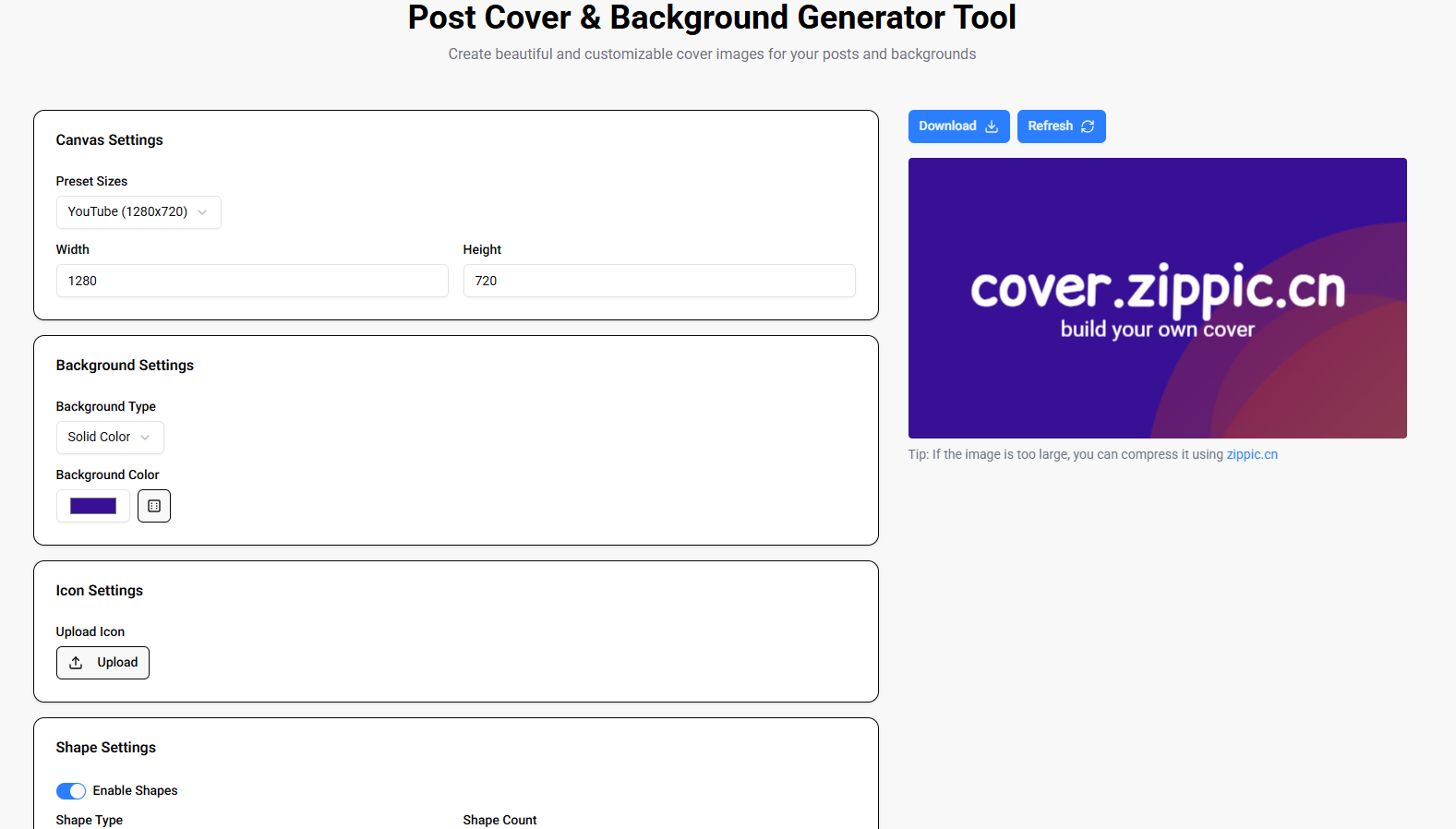 ZipPic Article Cover Image Generator-এর Website