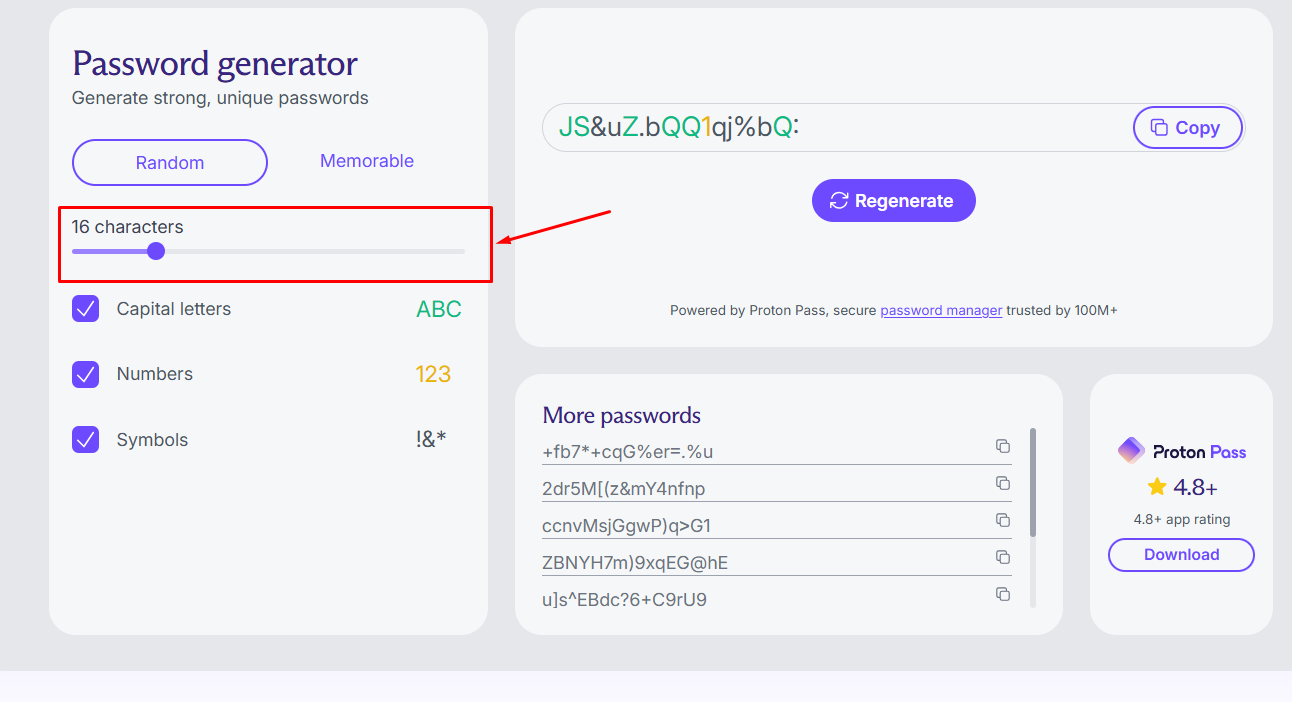 Password এর Length Select করা